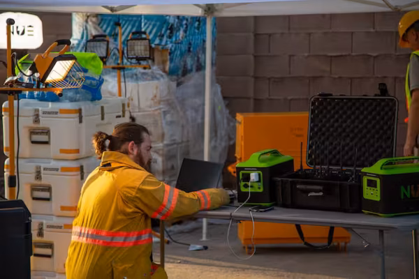 PowerPac 1212 powering wireless comms and laptop for firefighter